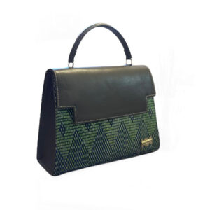 Sac à main en cuir et pagne tissé vert